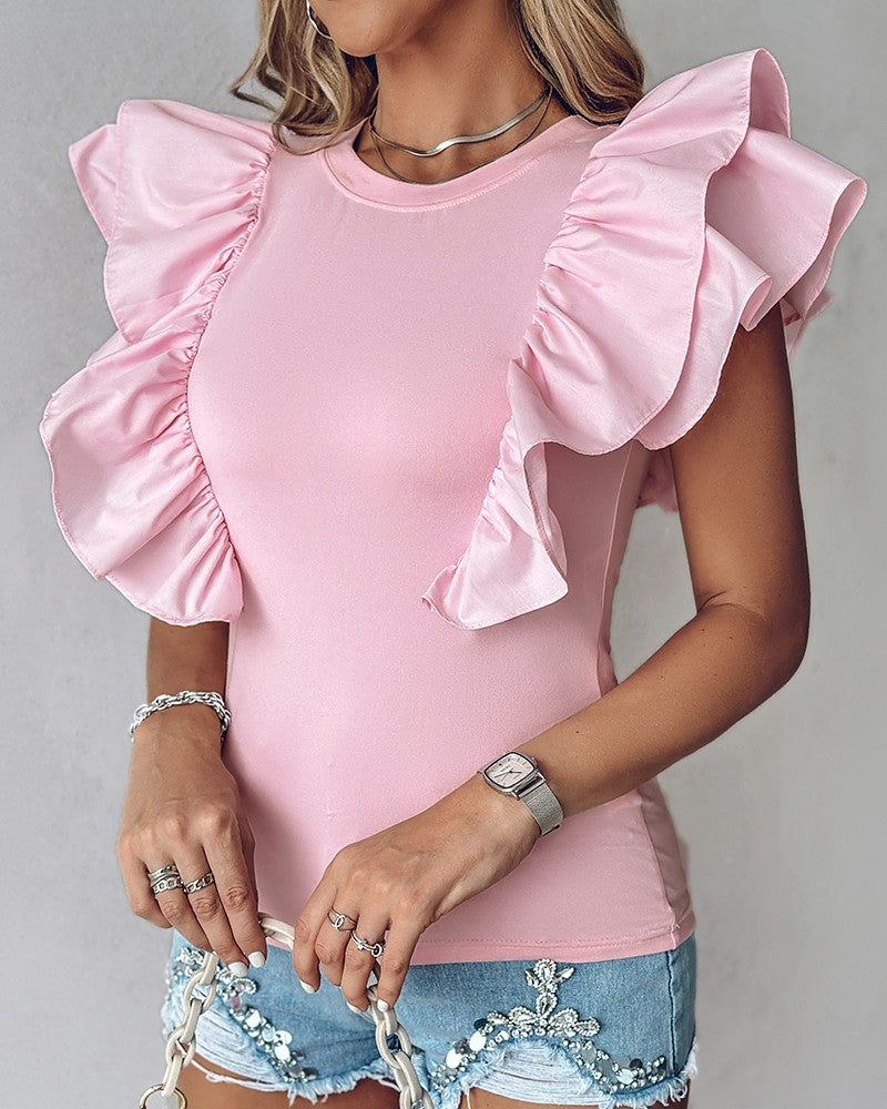 Ruffle Hem Round Neck Top