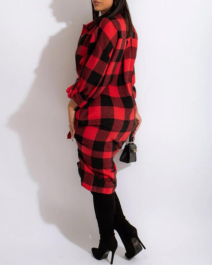 Long Sleeve Buttoned Plaid Print Shacket