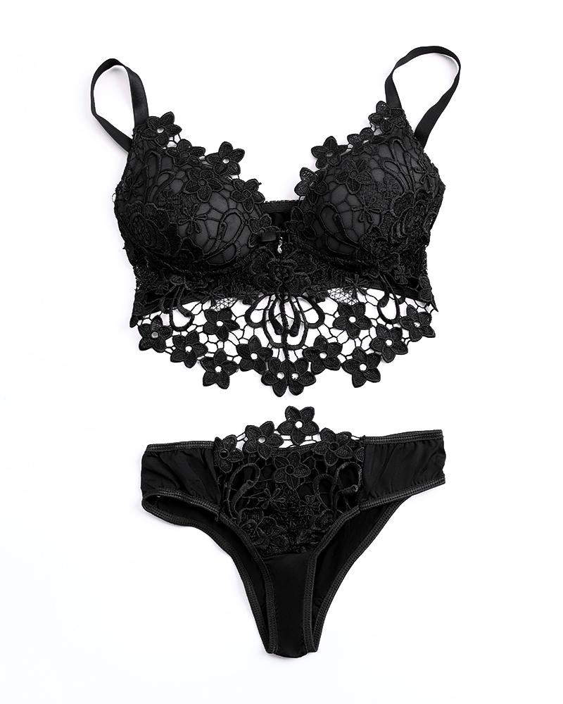 Guipure Lace Spaghetti Strap Lingerie Set