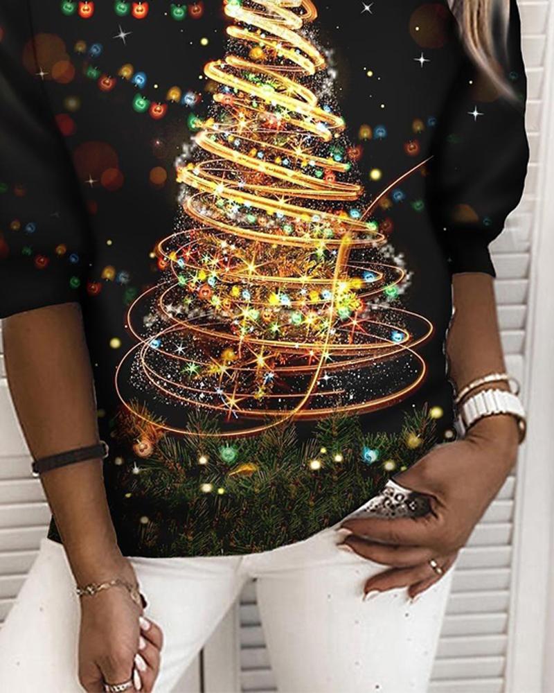 Christmas Tree Print Long Sleeve Sweatshirt