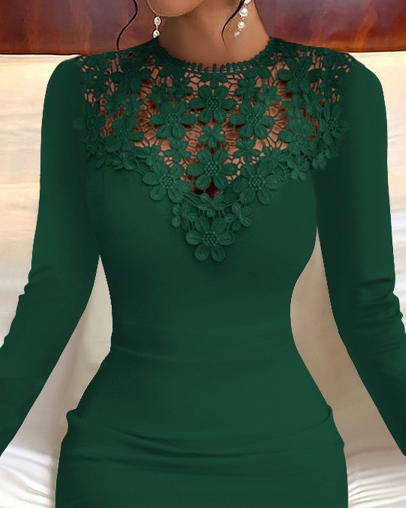 Lace Patch Long Sleeve Bodycon Dress