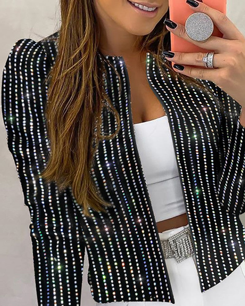 Studded Striped Long Sleeve Coat