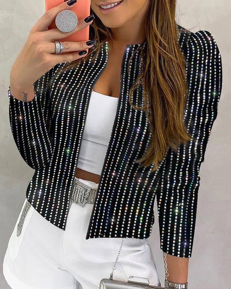 Studded Striped Long Sleeve Coat