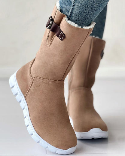 Side Zipper Buckled Lined Ankle Boots
