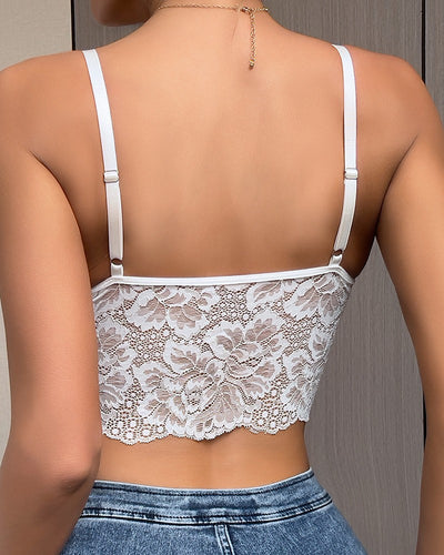 Feather Detail Lace Fishbone Corset Top