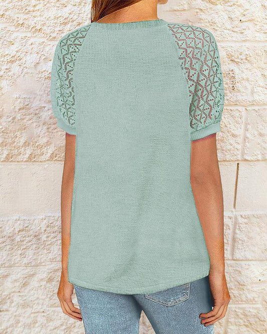 Contrast Lace Short Sleeve Casual Top