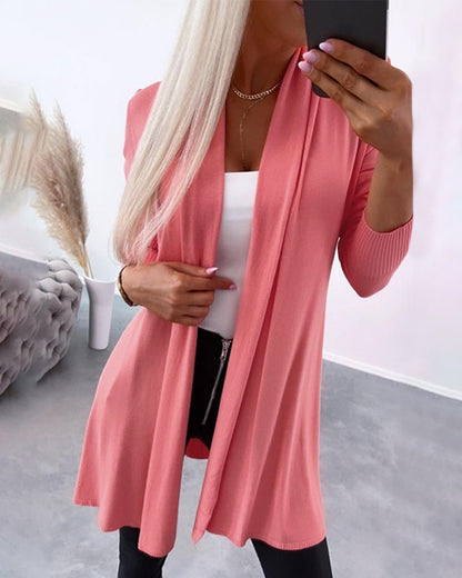 Open Front Long Sleeve Knit Cardigan