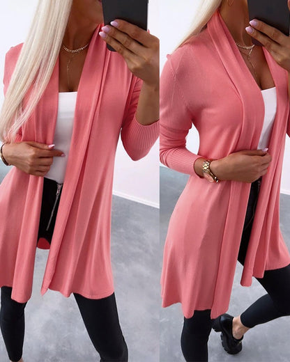 Open Front Long Sleeve Knit Cardigan