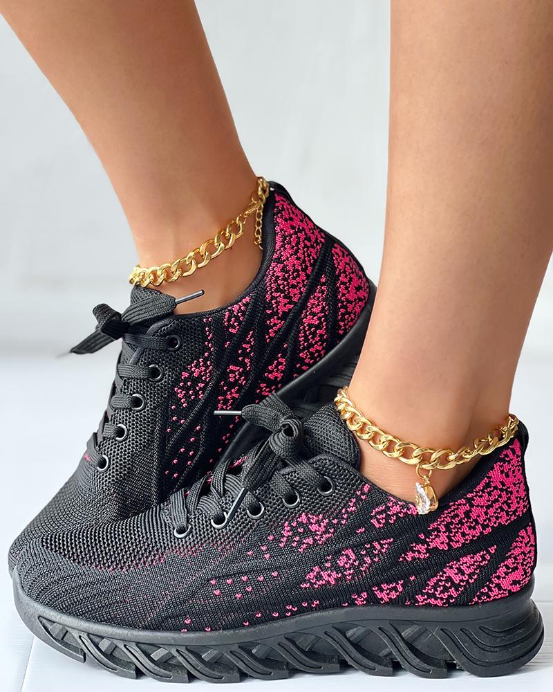 Ombre Eyelet Lace up Breathable Sneakers