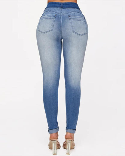 Zip Fly Ombre Ripped Skinny Jeans