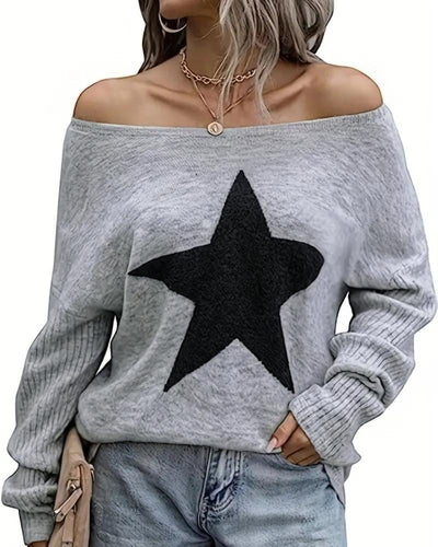 Star Pattern Round Neck Casual Knit Sweater