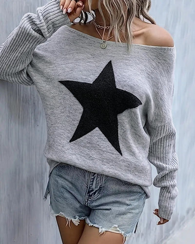 Star Pattern Round Neck Casual Knit Sweater
