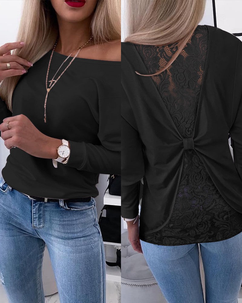 Contrast Lace Long Sleeve Top