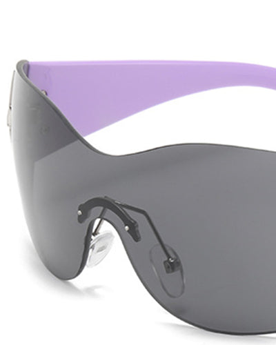 1Pair Trendy Shield Wrap Around Sunglasses Fashion Rimless Eyewear