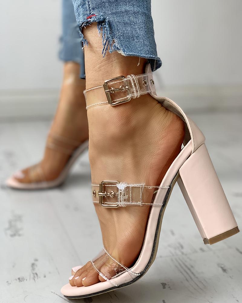 Transparent Strap Chunky Heeled Sandals