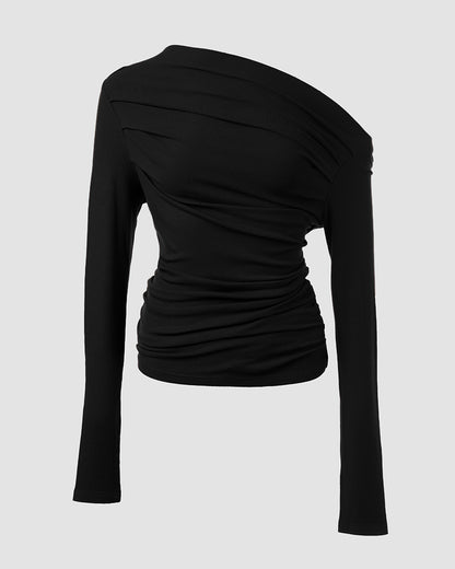 Skew Neck Ruched Long Sleeve Top