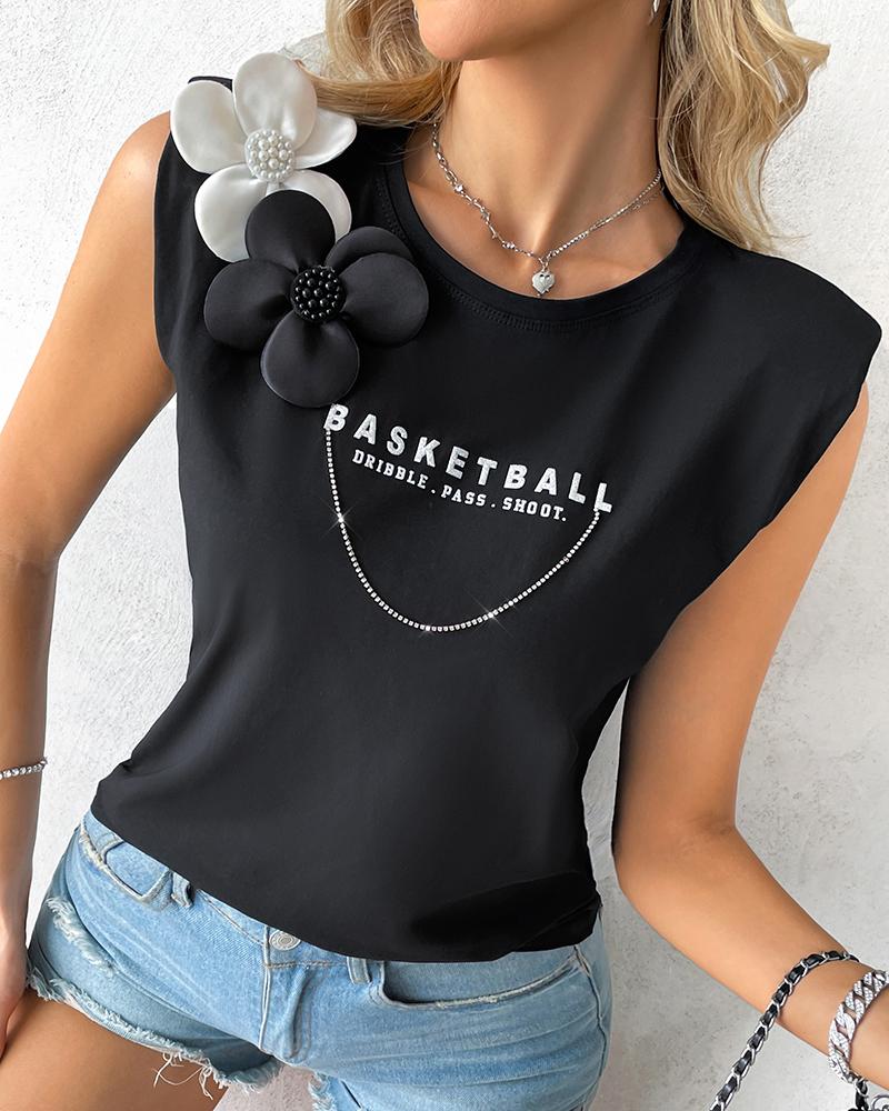 Floral Pattern Basketball Dribble Pass Shoot Print Tank Top