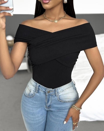 Off Shoulder Ruched Bodysuit