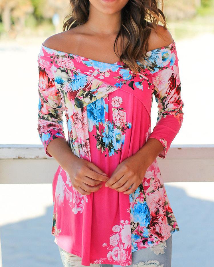 Stylish Floral Off Shoulder Casual Blouse