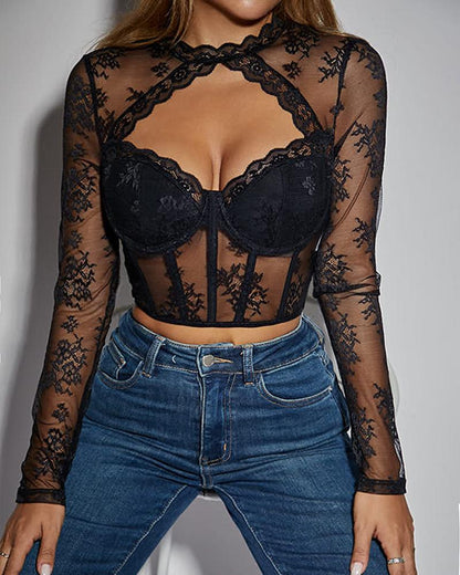 Lace Scallop Trim Hollow Out Corset Top