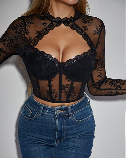 Lace Scallop Trim Hollow Out Corset Top