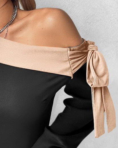 Skew Neck Tied Detail Long Sleeve Top