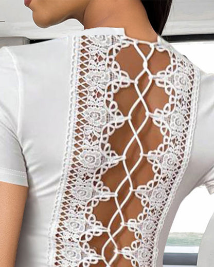 Lace up Contrast Lace Backless Top