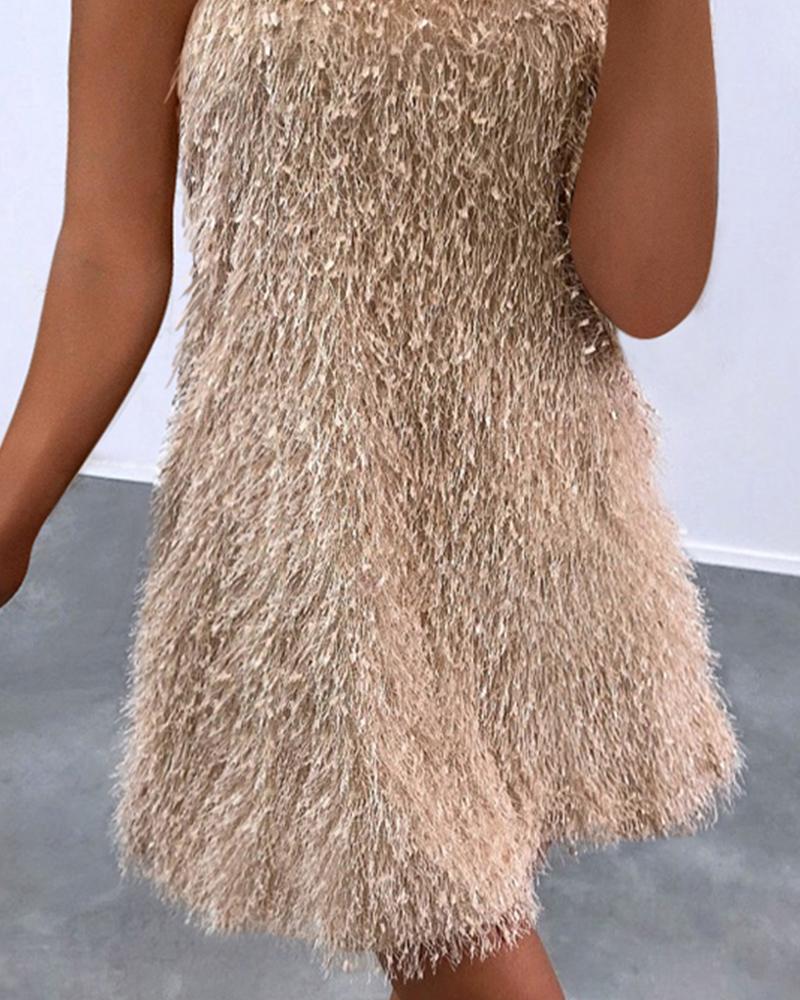 Fluffy Sleeveless O neck Casual Dress