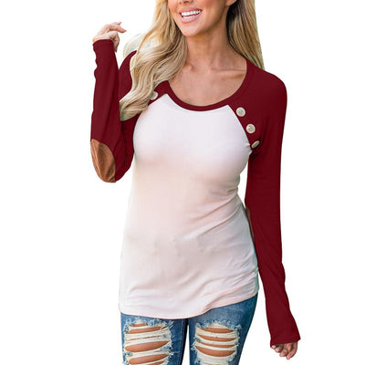 Buttoned Elbow Patches Raglan Sleeve Slinky Blouse
