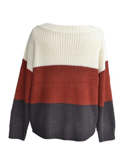 Colorblock Off Shoulder Long Sleeve Knit Sweater