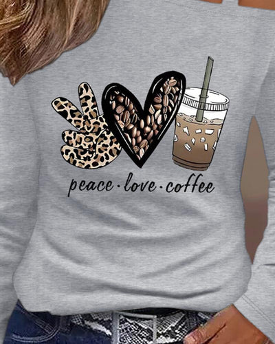 Graphic Heart Slogan Leopard Peace Love Coffee Print Top