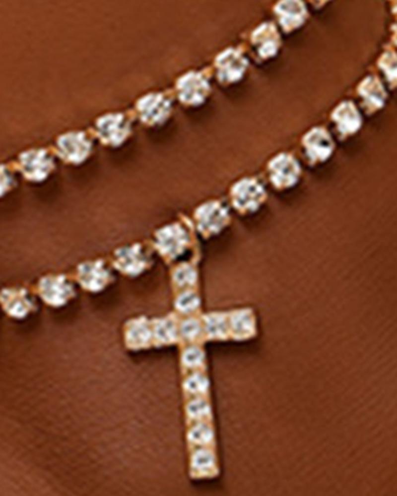 1pcs Multi Layered Rhinestone Cross Pendant Anklet