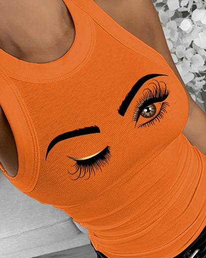 Eyelash Print Casual Tank Top