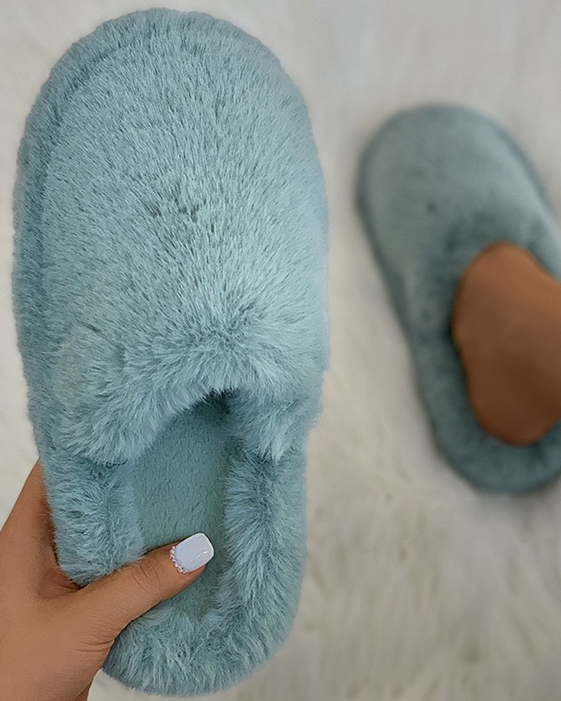 Plain Close Toe Fluffy Slippers