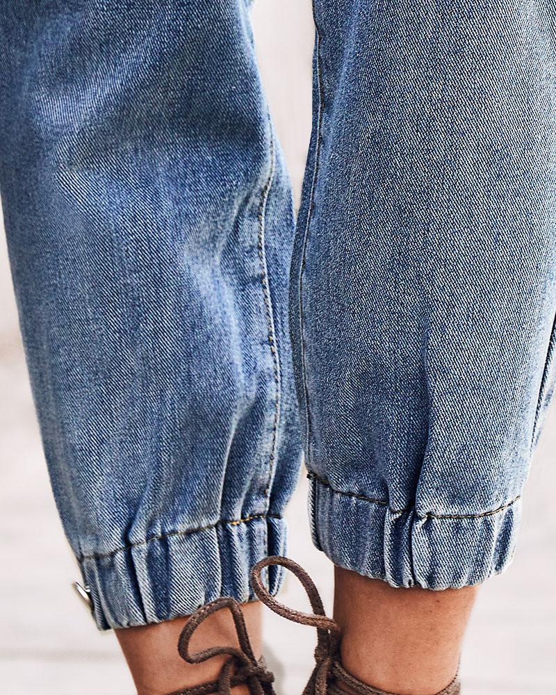 Zipper Fly Pocket Design Ripped Jeans
