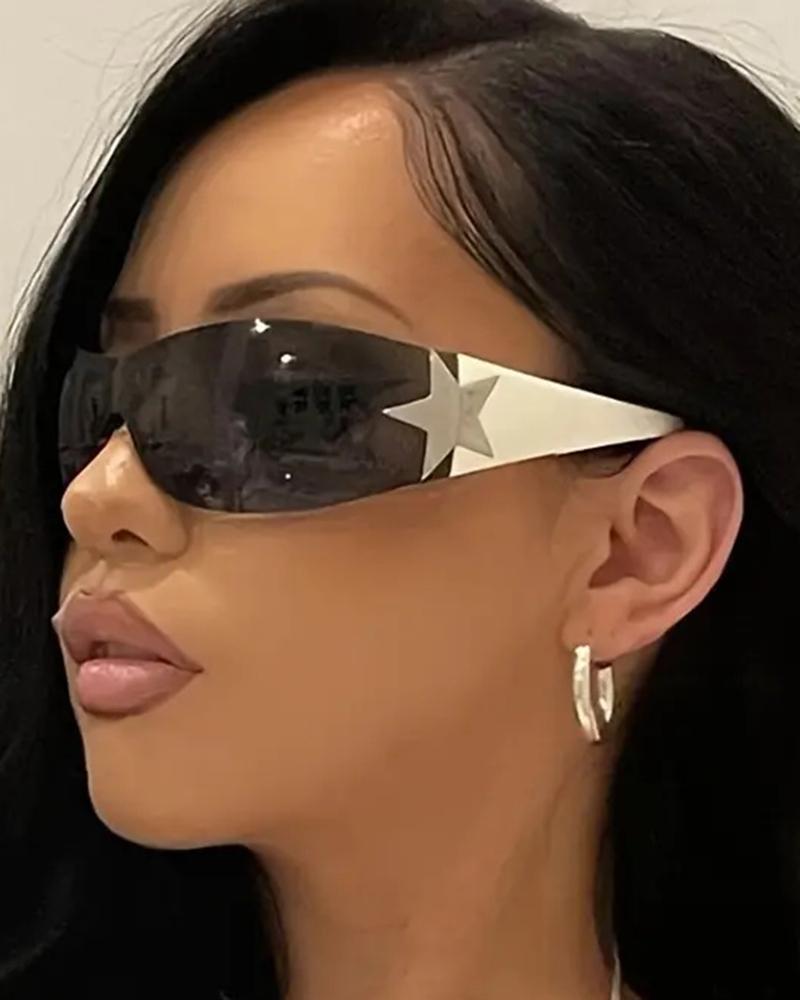 1Pair Trendy Shield Wrap Around Sunglasses Fashion Rimless Eyewear