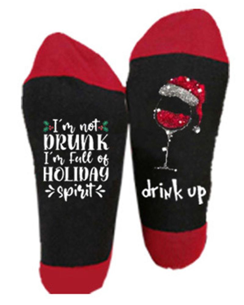 1Pair Christmas Wine Glass Letter Print Socks