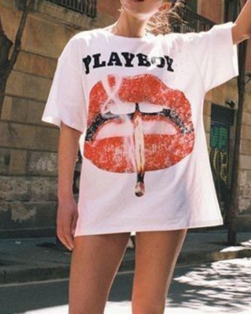 Playboy Lip Print T Shirt