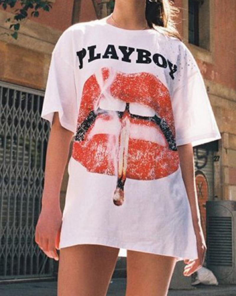 Playboy Lip Print T Shirt