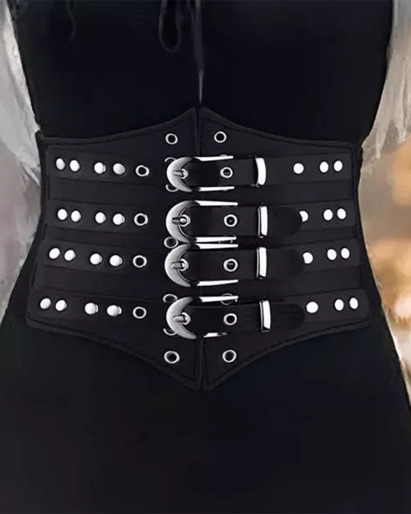 Buckled Snap Button Wide Waistband Corset Belt