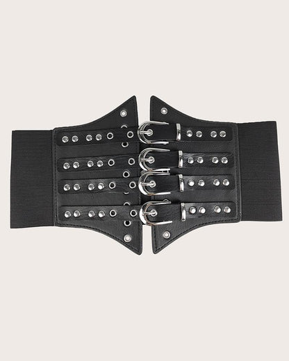 Buckled Snap Button Wide Waistband Corset Belt