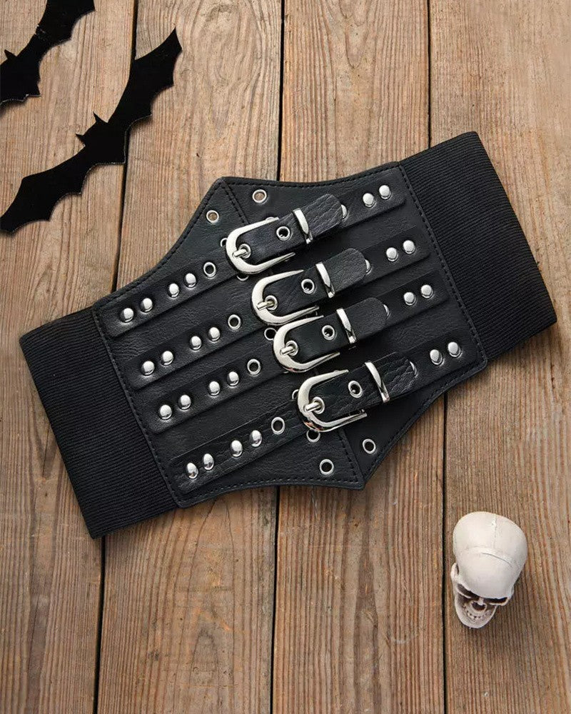 Buckled Snap Button Wide Waistband Corset Belt