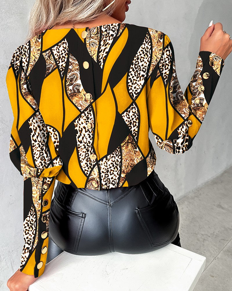 Baroque Leopard Print Gigot Sleeve Top
