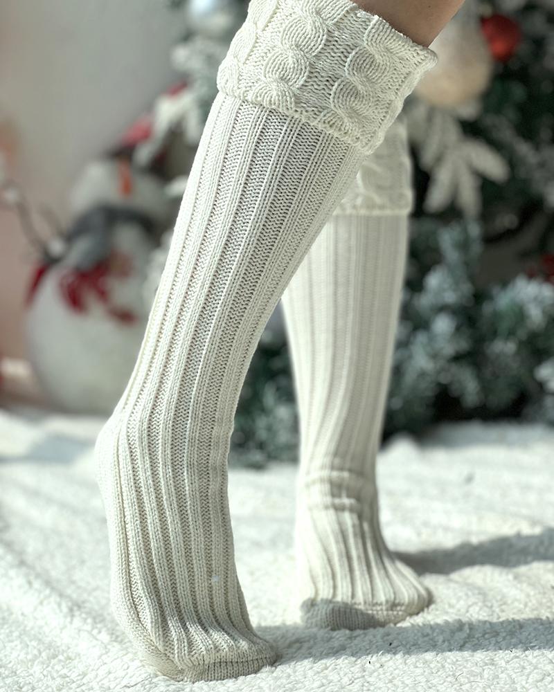 1Pair Braided Over The Knee Winter Socks