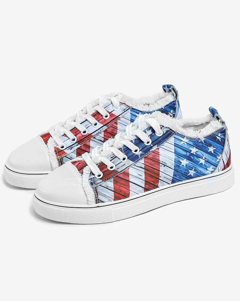 Independence Day Flag Frayed Lace up Canvas Sneakers