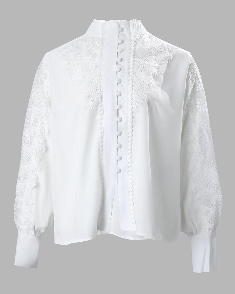 Contrast Lace Long Sleeve Shirt