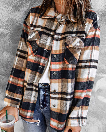 Plaid Print Pocket Button Design Shacket