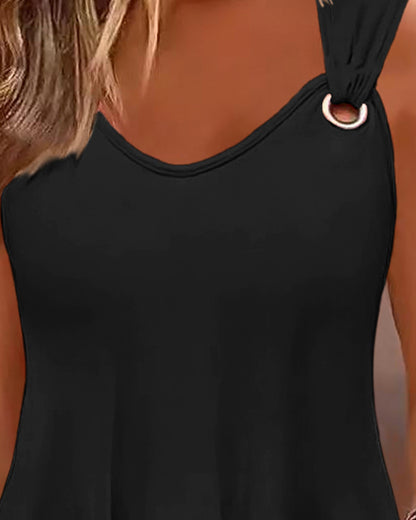 Eyelet V Neck Casual Tank Top