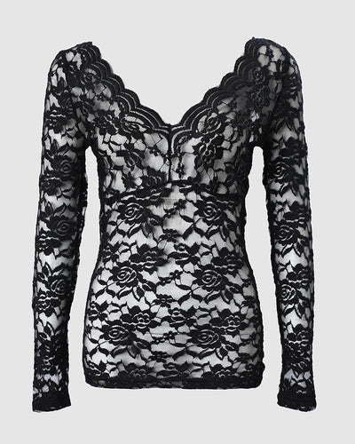 Embroidery Lace Long Sleeve Top